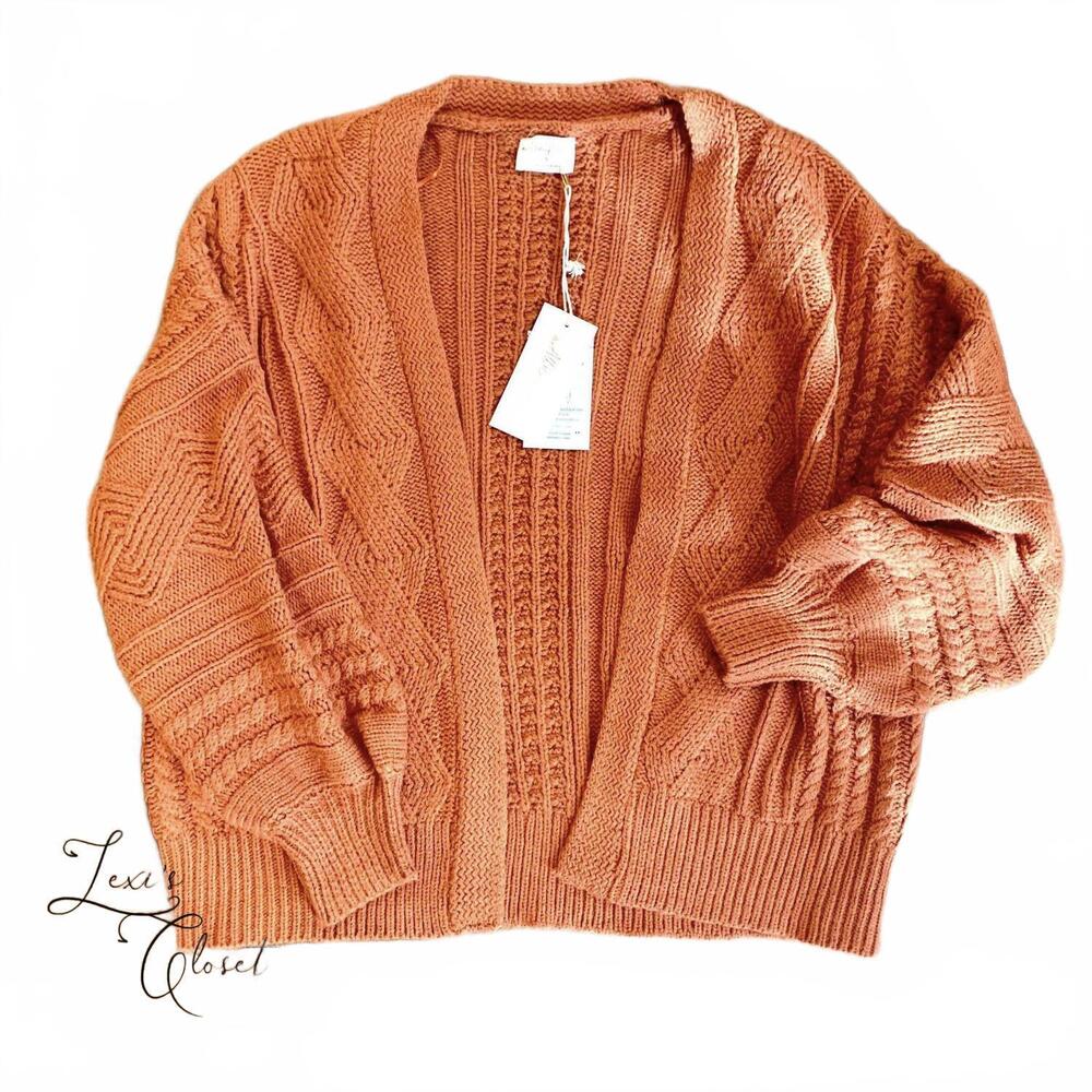 NEW ALLIE ROSE women's open front knit cardigan in brick